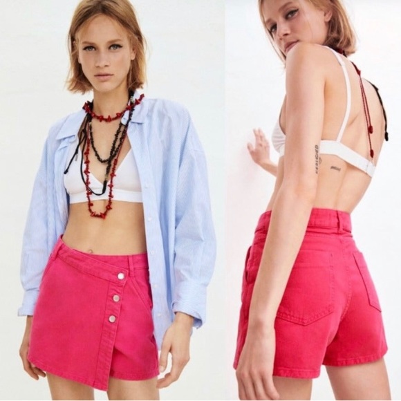 Zara Shorts Zara Denim Skort Hot Pink Poshmark